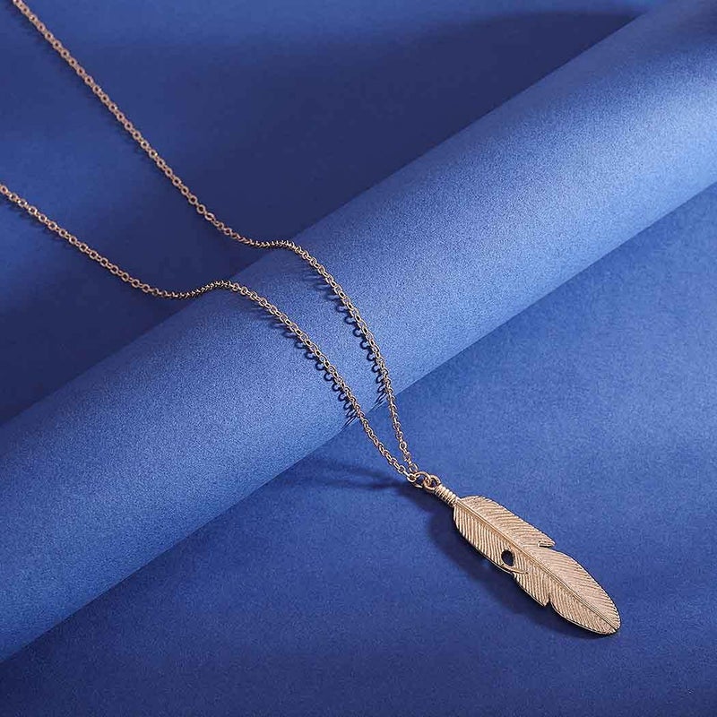 Yalice Boho Feather Pendant Necklace Chain Long Leaf Necklaces Jewelry Y Necklace for Women (Gold) - Image 4